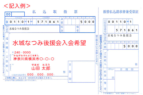 水城なつみ後援会の振込用紙